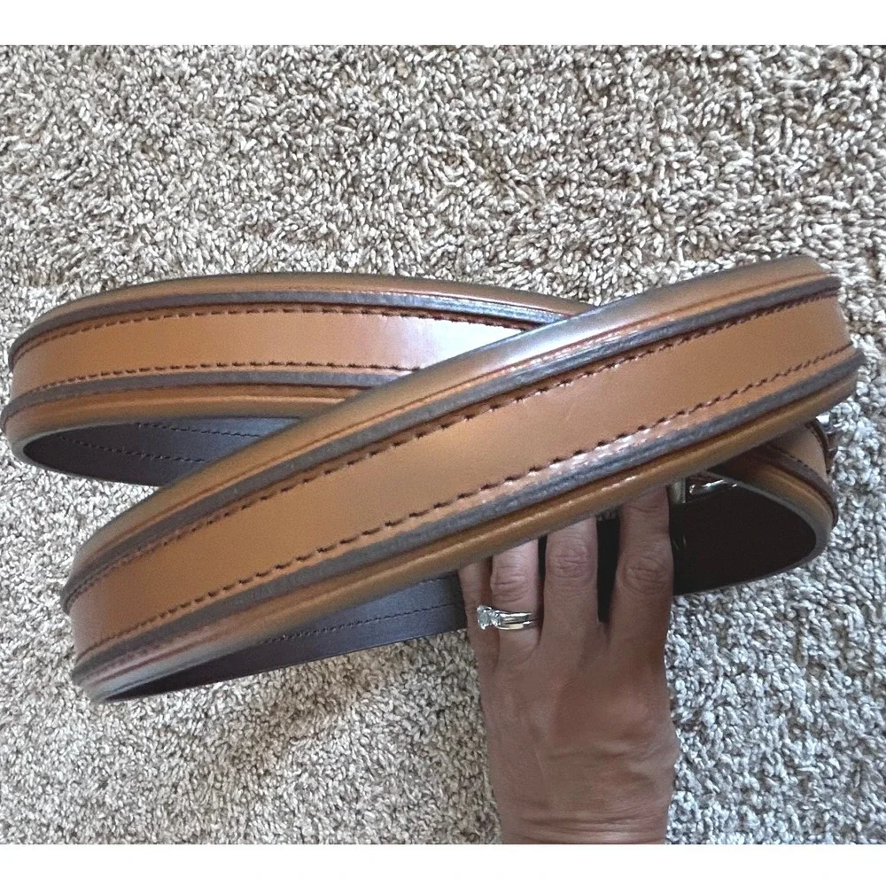 Florsheim Preppy Classic Cognac Brown Leather Dress Belt Silver Buckle SZ 50